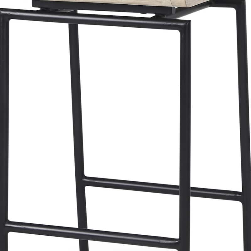 HomeRoots 25" Natural and Black Solid Wood and Metal Low Back Counter Height Bar Chair
