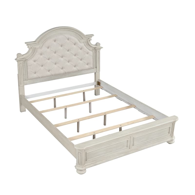Roundhill Furniture Nelson French Traditional Tufted Upholstery Bed, Antique White