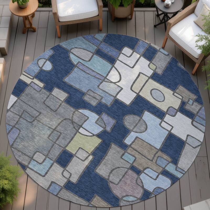 Machine Washable Indoor/ Outdoor Contemporary Prenner Chantille Rug - Navy - 8' x 8'