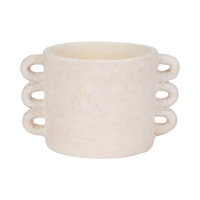 Pottery and Cement Planter Multi-Loop Handle Design Contemporary - 13" x 9" x 8"  - White