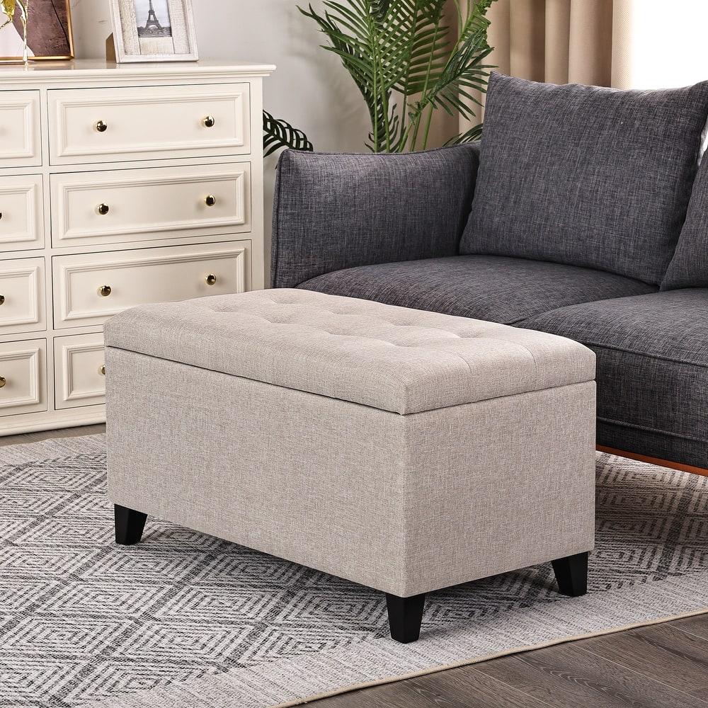 Adeco Rectangular Storage Ottoman Faux Leather Bench Lift-top Footrest