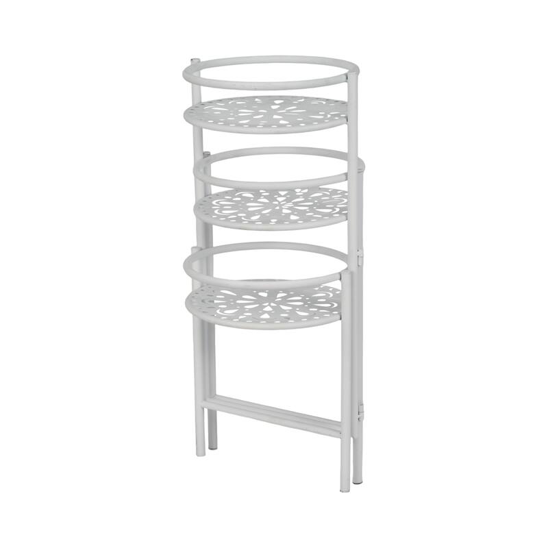 Sagebrook Home 22" Metal Folding 3Tier Plant Stand, Round, 22"H, Solid Color - 10" x 10" x 22"