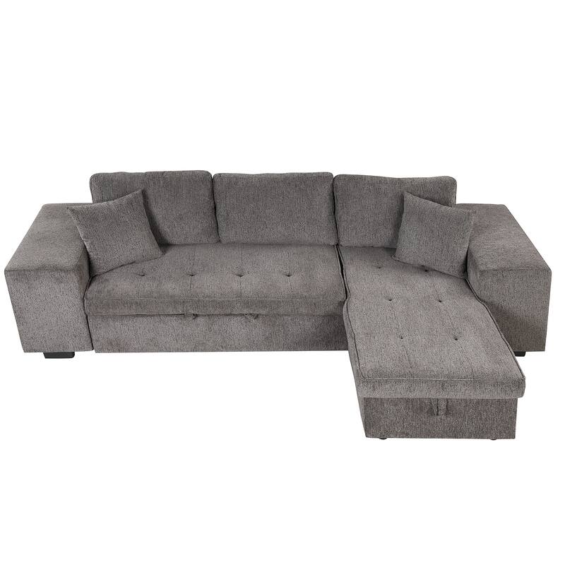104" Modern L-Shape 3 Seat Reversible Sectional Couch, Pull Out Sleeper Sofa with Storage Chaise and 2 Stools - Knox Charcoal
