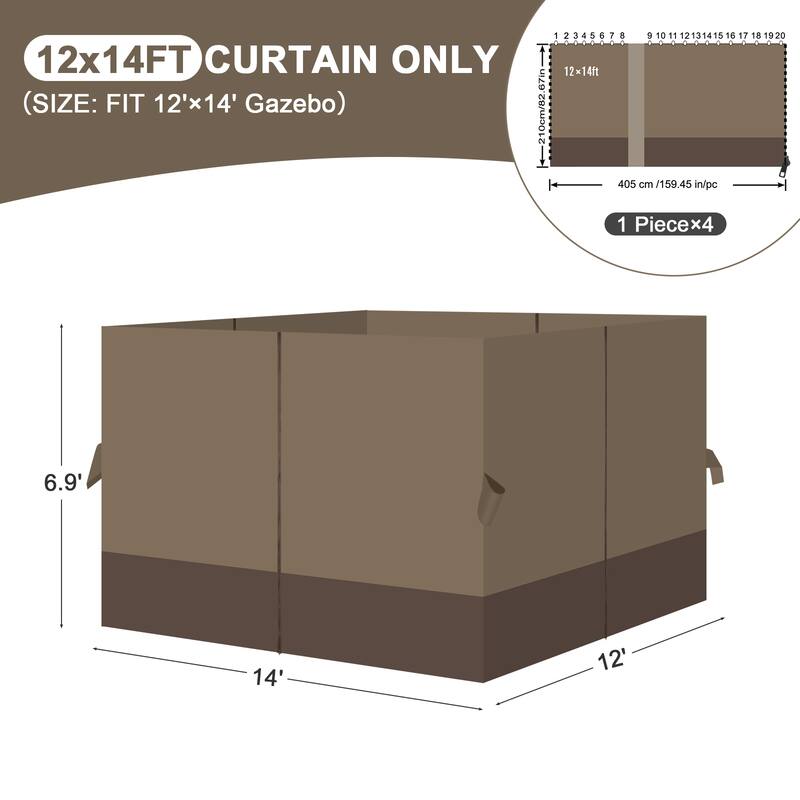Aoodor Gazebo Curtain Replacement - Patio Privacy Curtains with Double Zipper(Curtain Only)