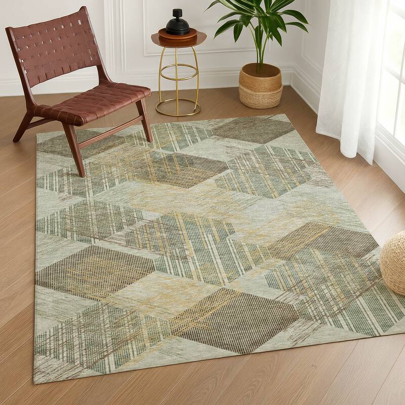 Machine Washable Indoor/ Outdoor Modern Hotchkiss Chantille Rug