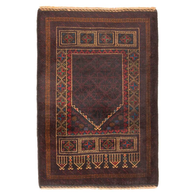 ECARPETGALLERY Hand-knotted Teimani Dark Brown Wool Rug - 3'1 x 4'8