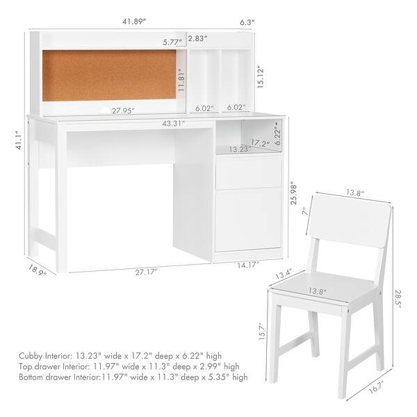 COSTARS Kids Study Desk and Chair Sets with Hutch and 2 Storage Drawers