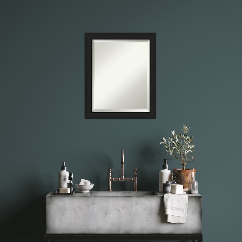 Midnight Black Narrow Beveled Wood Framed Wall Mirror - Midnight Black Narrow