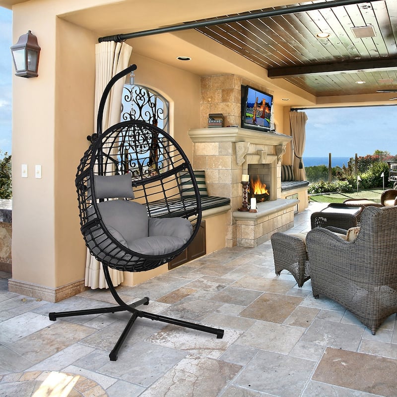 Agats Outdoor Wicker Basket Swing Chair with Cushions by Havenside Home