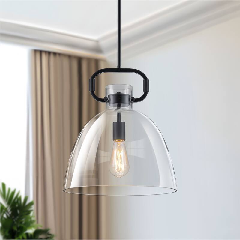 Starskys 1-Light Industrial Pendant Light with Bowl-Shaped Clear Glass Shade
