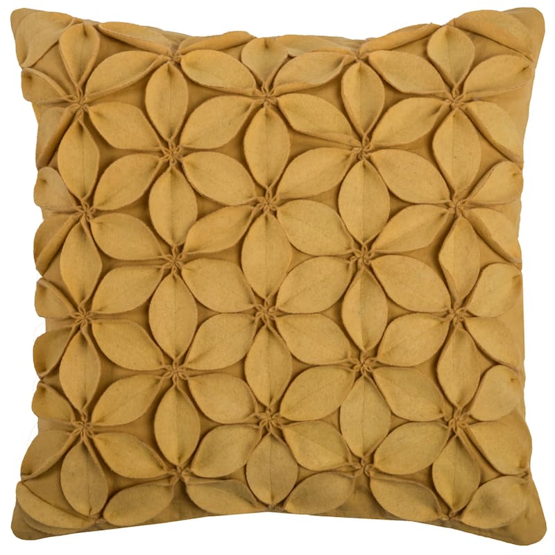Rizzy Home Wool and Felt Floral Throw Pillow - Polyester - Yellow