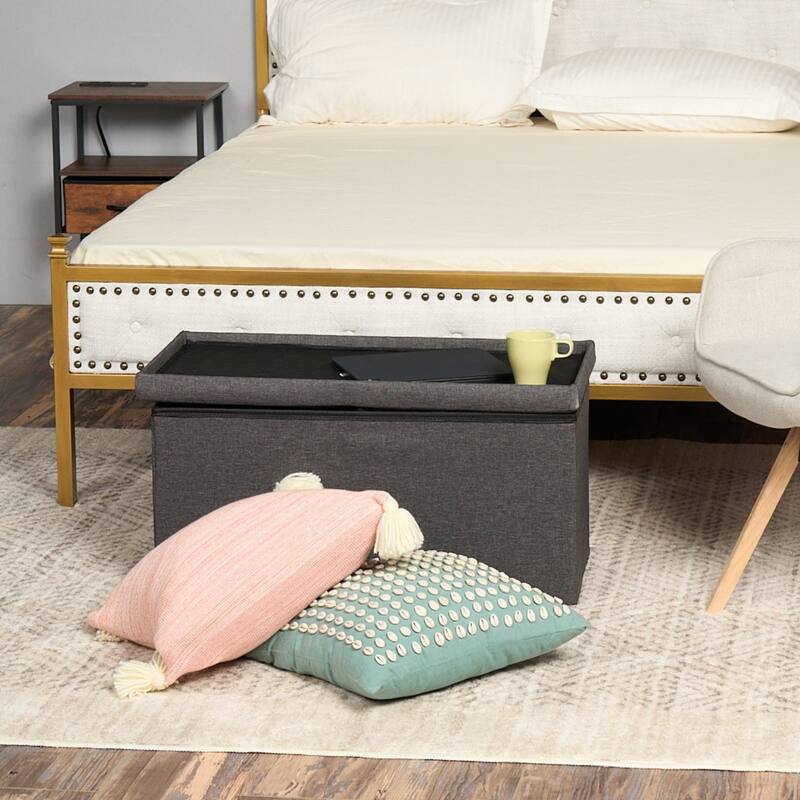 HomyLin Storage Ottoman Fabric Upholstered Tufted Foot Stool