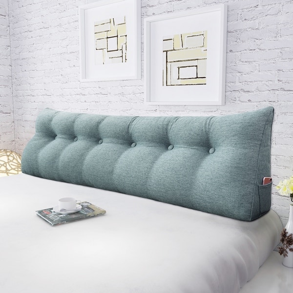 Triangular Reading Bed Rest Pillow Large Bolster Cushion Headboard Backrest Wedge Pillow With Removable Cover And Two Large Side Pockets (Chalk Grey