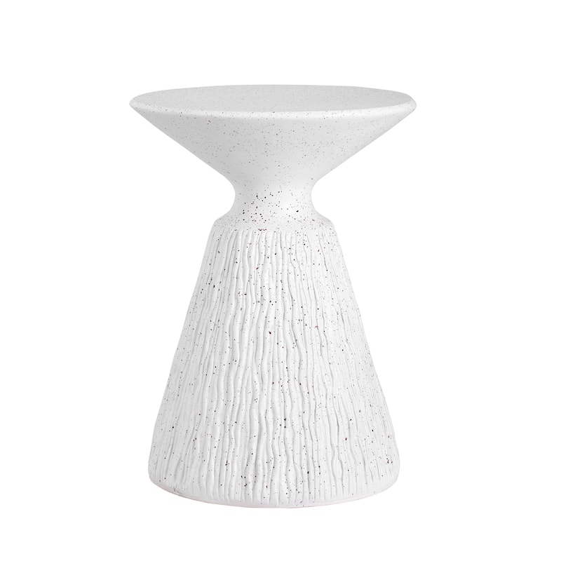 Outdoor White Marble Retro Speckled Textured All-Weather MGO Side Table Indoor End Table for Home, Office