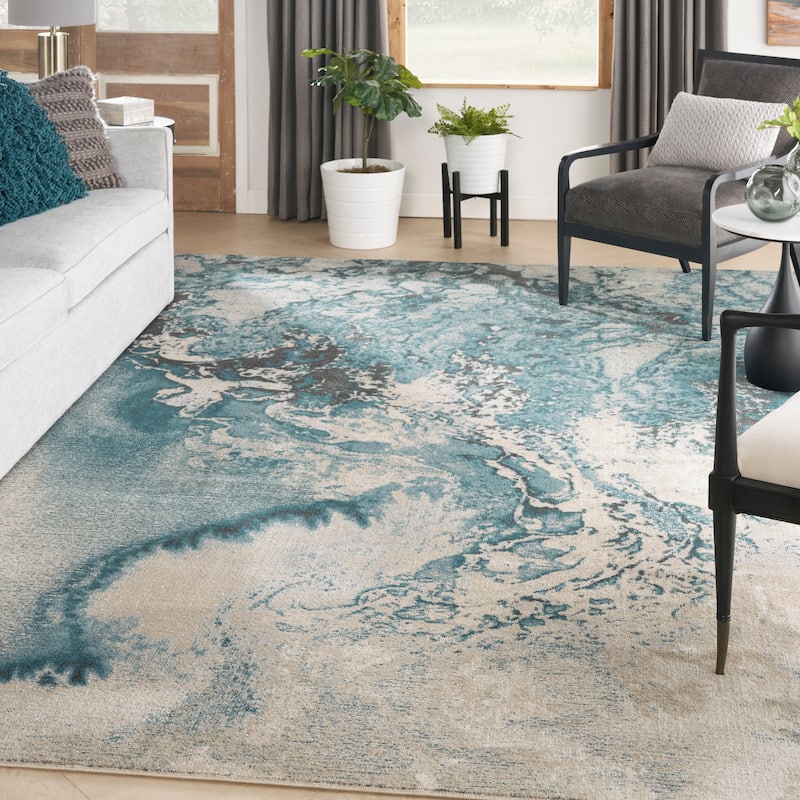 Nourison Maxell Modern Glam Abstract Area Rug - 9' x 12' - Ivory/Teal - Runner/Rectangle