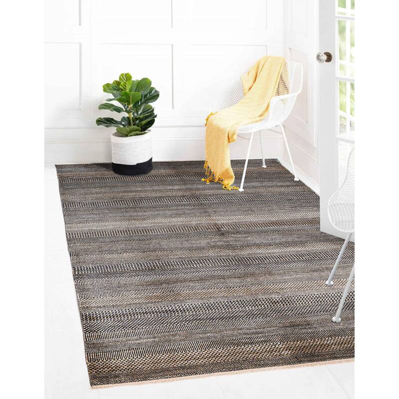 ECARPETGALLERY Hand-knotted Finest Silk Shadow Dark Navy, Ivory Viscose, Wool Rug - 6'1 x 9'2