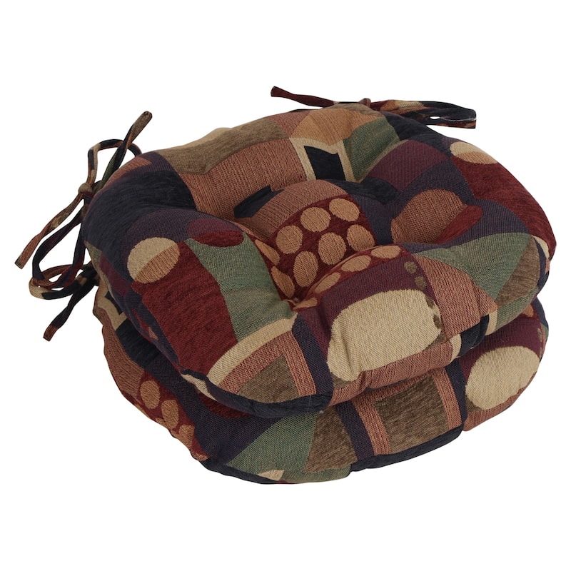 16-Inch Round Jacquard Chenille Tufted Chair Cushions (Set of 2 or 4) - 16 x 16 - Kaleidoscope - Set of 2