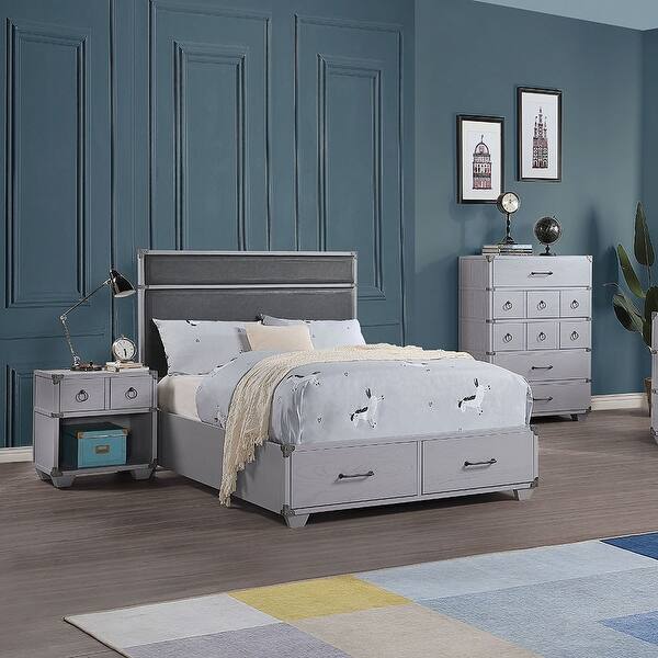 slide 2 of 4, Full Size Bed with Large Space to Storage, Gray
