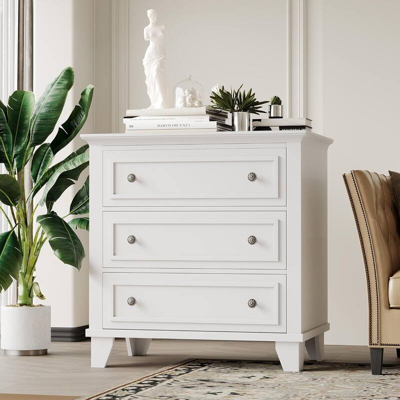 3 Drawer Dresser, Wooden Storage Chest of Drawers for Bedroom, Living Room, Hallway - White