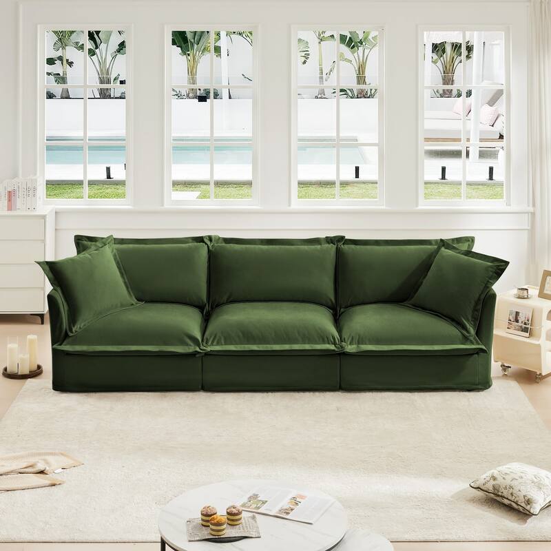 Modern 3 Seater Upholstered Sofa with 2 Pillows
