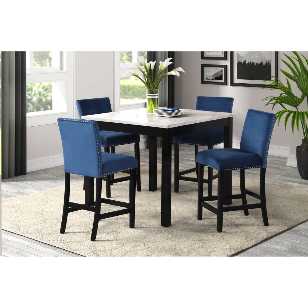5-piece Counter Height Dining Table Set with Faux Marble Dining Table ...