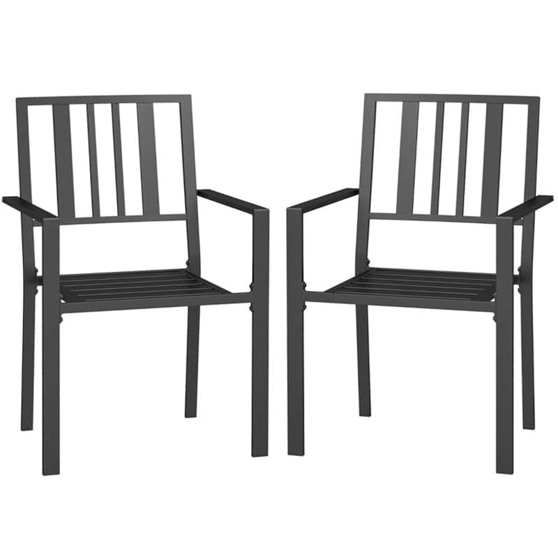 Galvanized Steel Outdoor Dining Chair Set of 2 Stackable - 22.5" W x 22.75" D x 35" H - Black