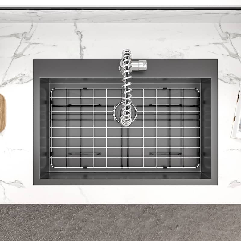 Lordear 30 Inch Top-mount Gunmetal Black Single Bowl 18 Gauge Stainless Steel Drop-in Kitchen Sink - 30x22x9