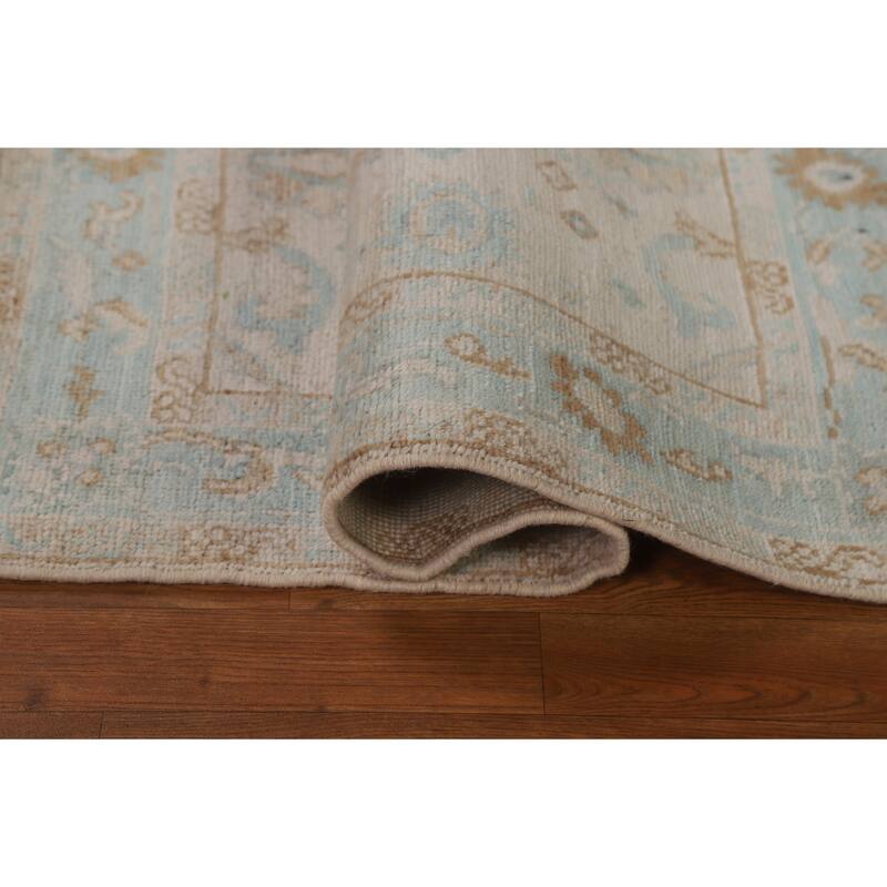 Hand Knotted Oriental 100% Wool Carpet Transitional Geometric Beige & Ivories Oushak Area Rug - 3' 11'' X 2' 11''