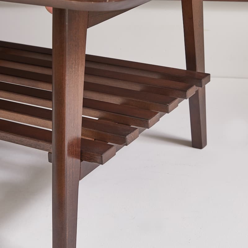 Wooden Coffee Table with Storage Shelf, Mid-Century Rectangular Center Table for Living Room,Walnut Brown