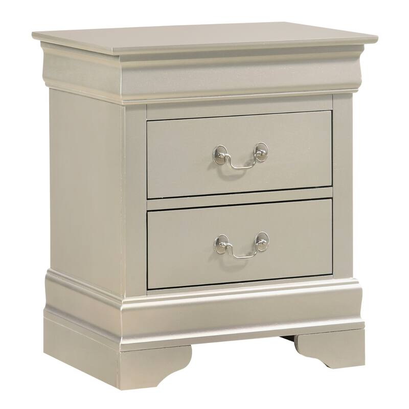 2-Drawer Wooden Nightstand - 24" - Silver