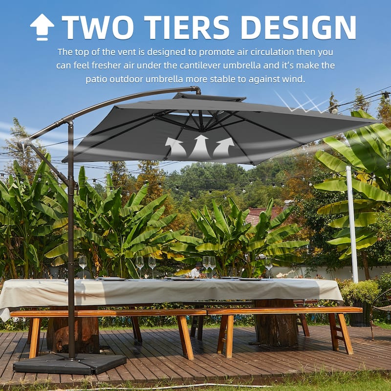 8ft×8ft Square Steel Crank-lift Cantilever Umbrella With Weighted Base
