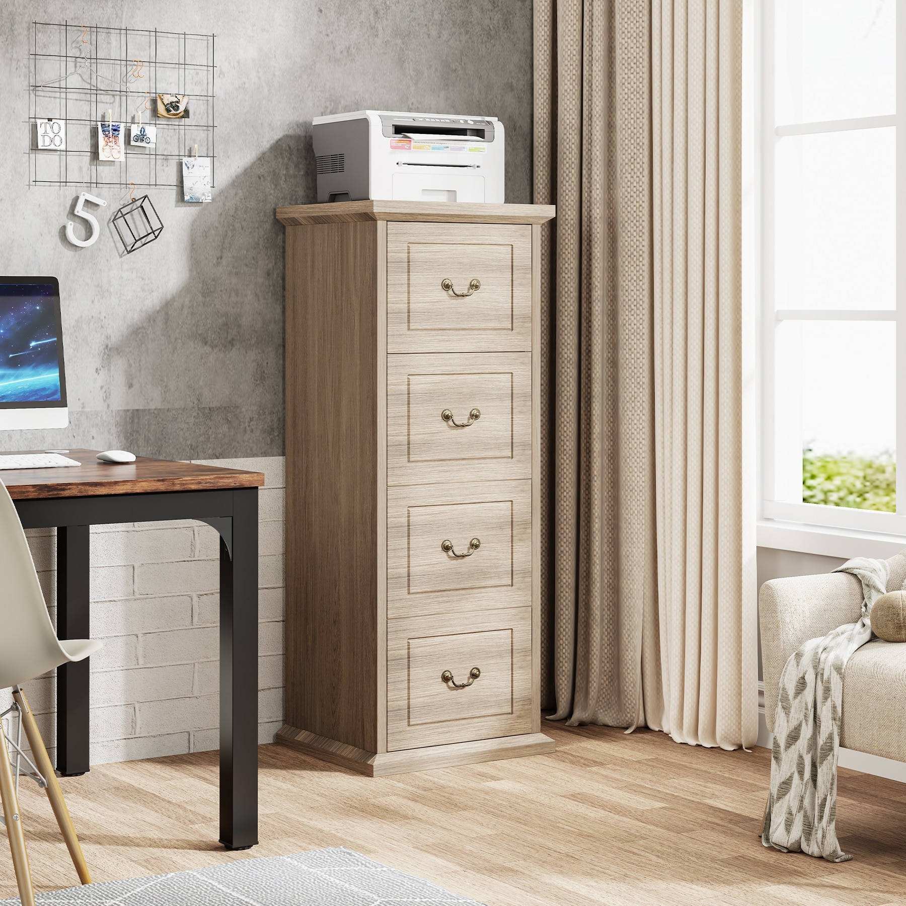 51-Inch Tall 4-Drawer File Cabinet, Wood Vertical Filing Cabinet for A4 /Letter Size