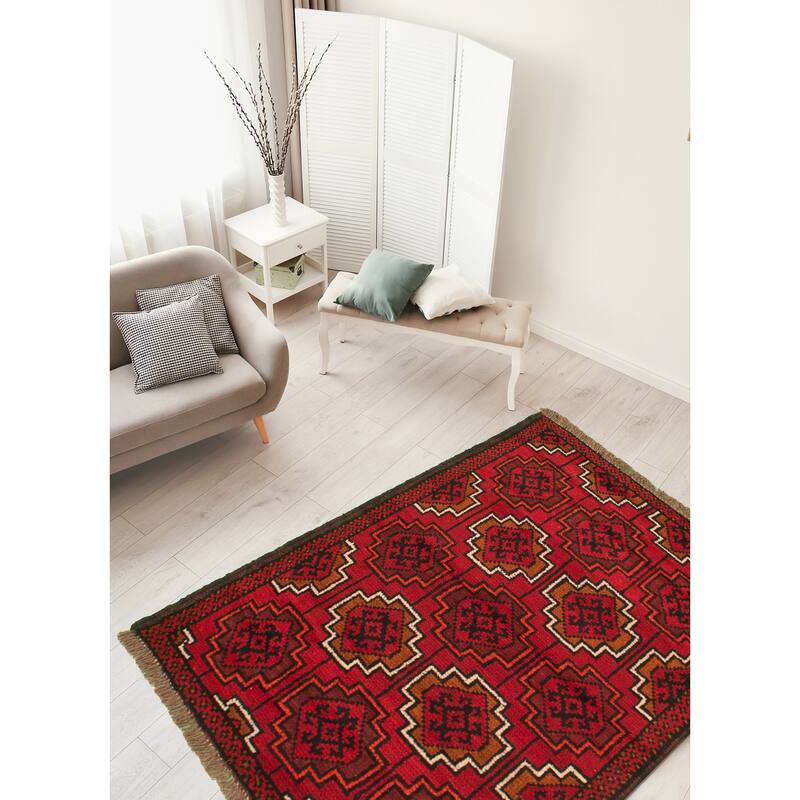 Hand-knotted Akhjah Red Wool Rug - 3'4" x 5'2"/3'4 x 5'2