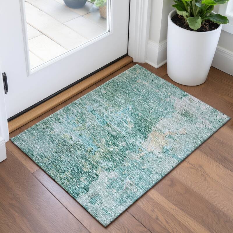 Premium Washable Super Soft Abstract Watercolor Mayfield Rug - Emerald - 1'8" x 2'6"