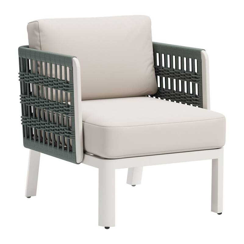 27" Green And White Aluminum Outdoor Accent Chair with White Cushion