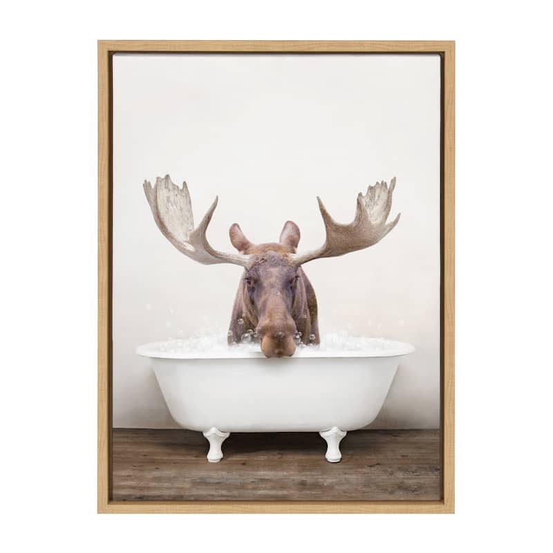 Kate and Laurel Sylvie Moose Bubble Bath Framed Canvas by Amy Peterson