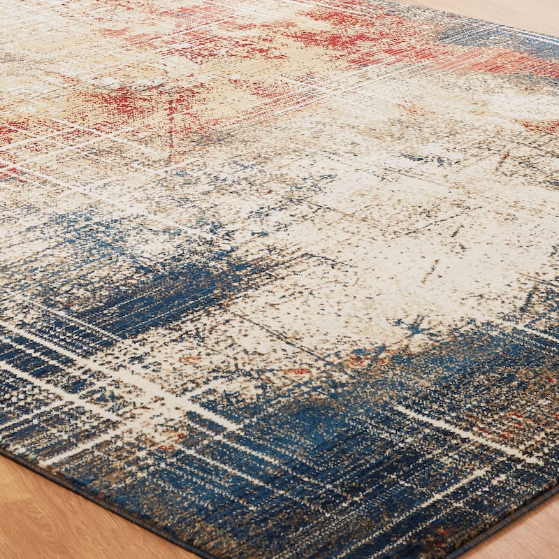 Porch & Den Hollis Distressed Sunset / Denim Abstract Area Rug