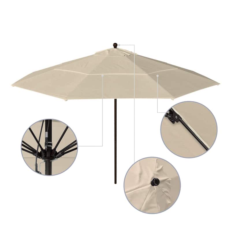 California Umbrella 11' Venture Series Patio Umbrella, Bronze Aluminum Pole Fiberglass Ribs Pulley Lift, Olefin Royal Blue