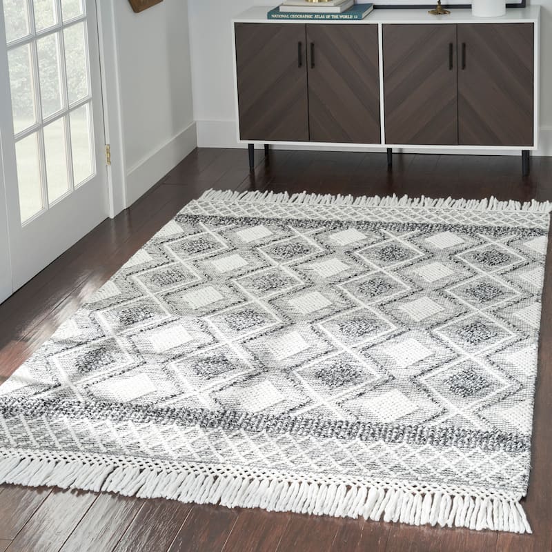 New Concept Washables Boho Moroccan Flat Woven Area Rug - 8' x 10'6" - Grey/Ivory - Rectangle