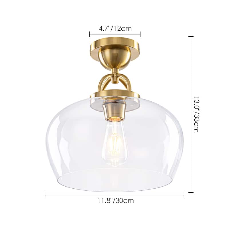 1-Light Modern Metal & Glass Flush Mount with Transparent Open Flat-Ball Shade for Bedroom - 11.8 in. W x 13 in. H