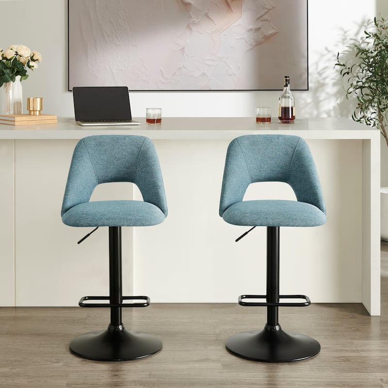 Roundhill Furniture Nuvia Contemporary Adjustable Barstool with Upholstered Swivel Seats, Set of 2 - Blue