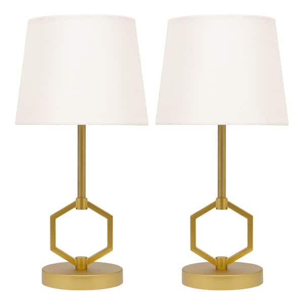 Set of 2 Zelda River of Goods Gold-Painted Metal 17.5-Inch Candlestick Table Lamps with White Fabric Empire Shades