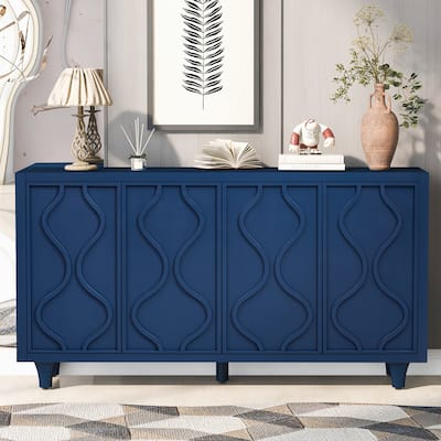 Embossed Curves Accent Storage Cabinet Sideboard Buffet with Adjustable Shelf, Carved Entrance Cabinet Coffee Bar Cabinet
