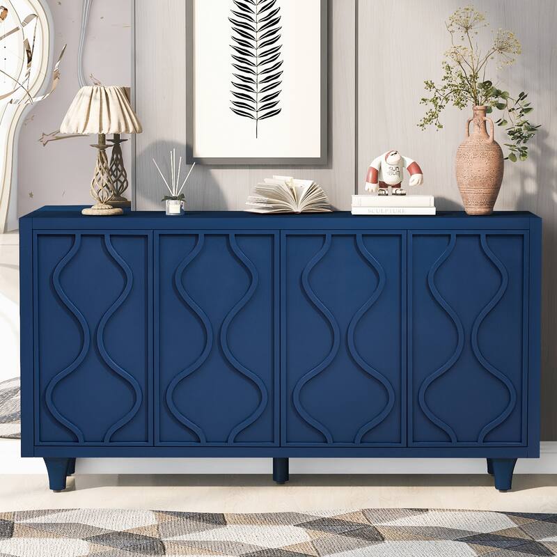 Stylish Storage Cabinet Sideboard Wooden Cabinet with Embossed Curved Doors,Suitable for Living Rooms, Entrance and Study Rooms