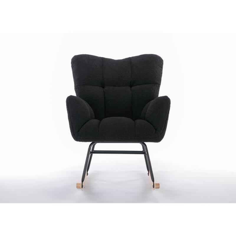 Mid Century Modern Teddy fabric Tufted Upholstered Rocking Chair Padded Seat for Living Room Bedroom