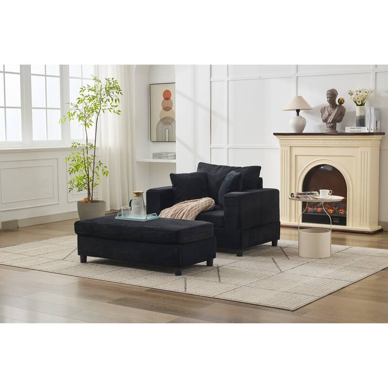 Upholstered Chaise Lounge Chair with Removable Ottoman, Accent Sofa Bed Sleeper Couch Bed, Armchair with Lumbar Pillows