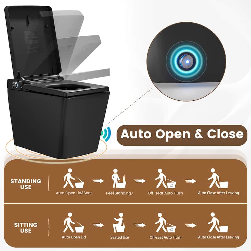Elongated Smart Bidet Toilet with Foot Sensor, Auto Flush, LED Display, Heated Seat