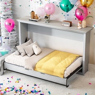 Twin Murphy Bed Folds into Cabinet, GrayProduct Description - Bed Bath ...