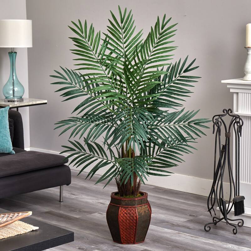 Artificial Palm Tree with Planter, 60" Realistic Green Fronds, Indoor Tropical Decor, Home Office Accent - 51-60 Inches