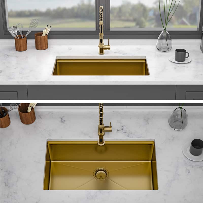 Undermount 16 Gauge Single Bowl Stainless Steel Kitchen Sink in Gold